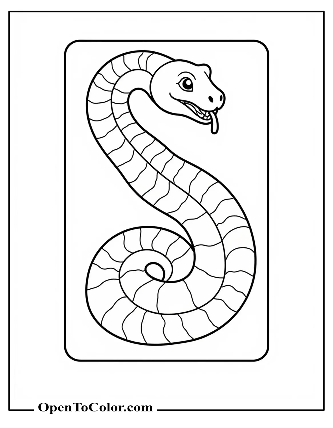 Snake In An S Shape Inside A Simple Rectangular Frame Coloring Page PDF
