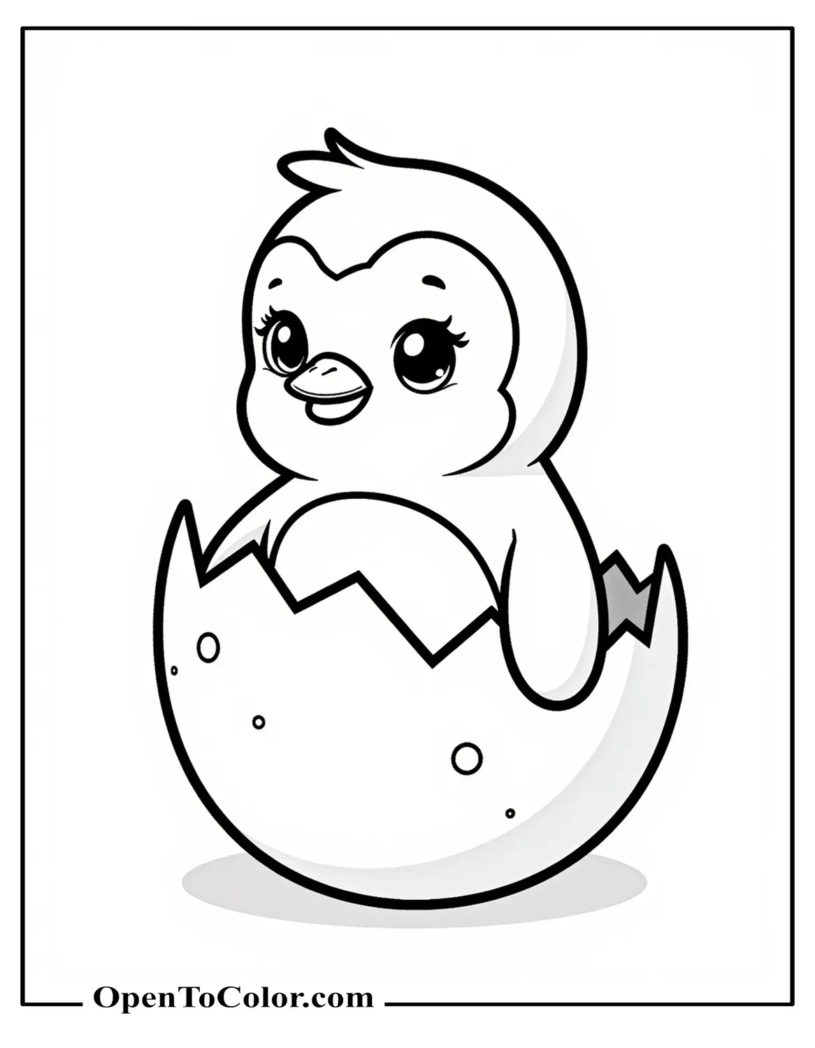 Free Coloring Page of Baby Penguin Sitting Inside a Cracked Egg With Curious Eyes