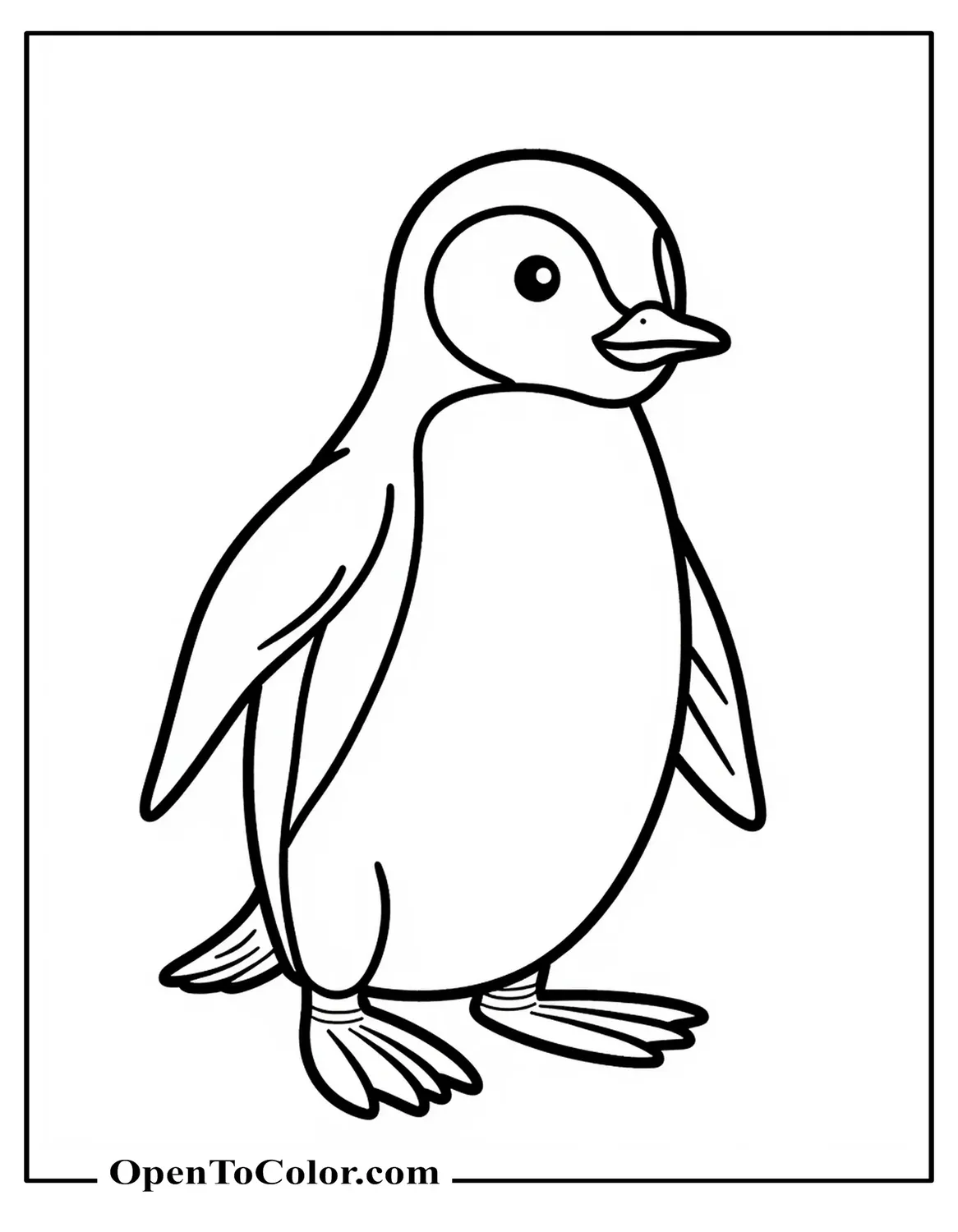 Free Black and White Penguin Coloring Page Showing Penguin in Plain Style