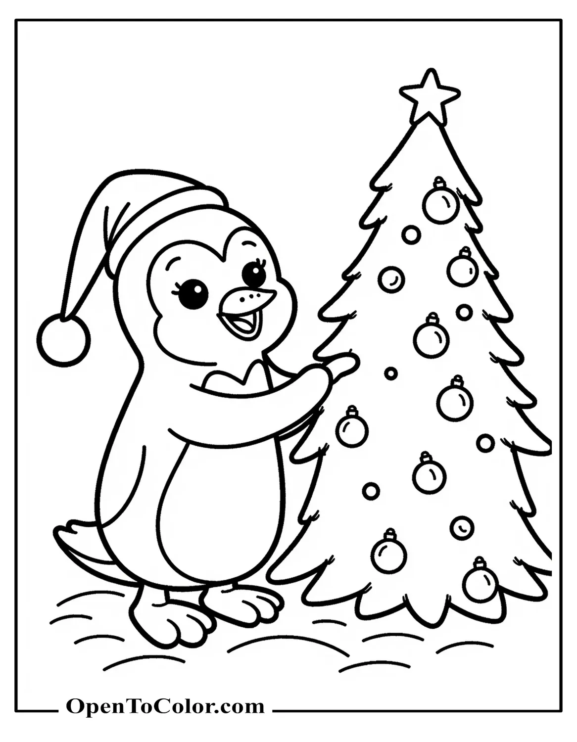 Free Coloring Sheet of a Penguin Sliding on Its Back Wearing a Scarf, Ice Floe Pieces Around