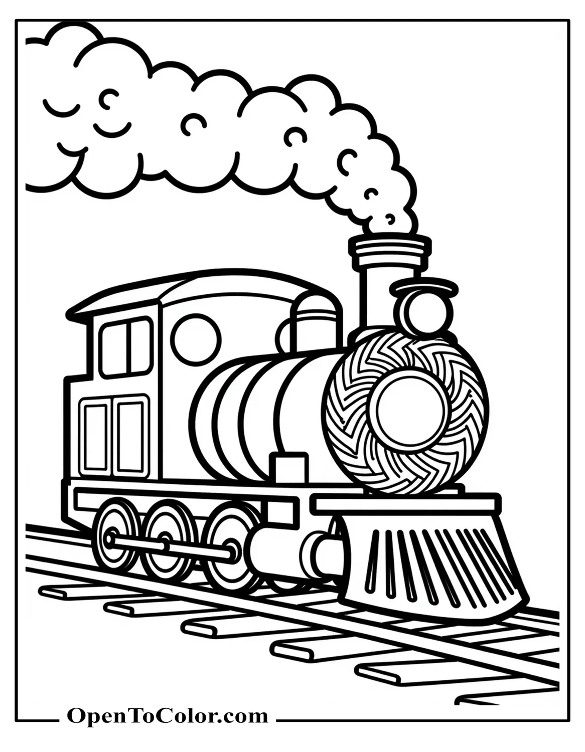 Free Coloring Page of a Steam Train with a Wreath on the Engine