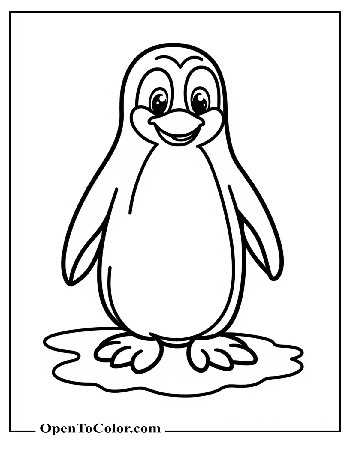 Easy Penguin Printable Coloring Page for Kids with Simple Lines and Clear Shapes