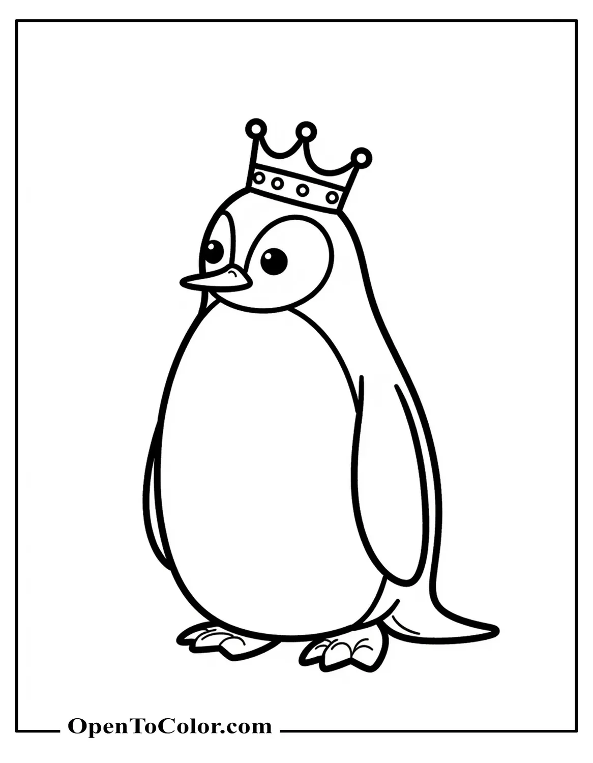 King Penguin Bowing With A Tiny Crown On Its Head Coloring Sheet PDF