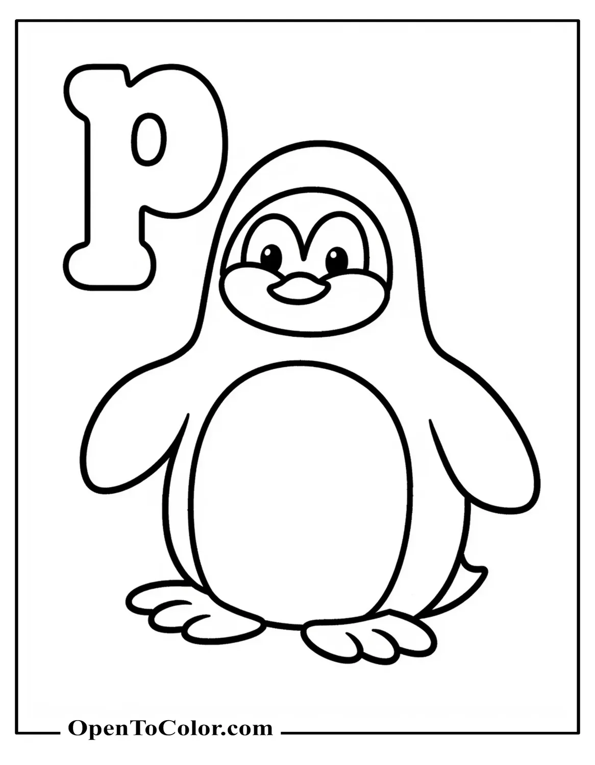P Is For Penguin Printable Coloring Sheet With Letter P And Penguin Beside It
