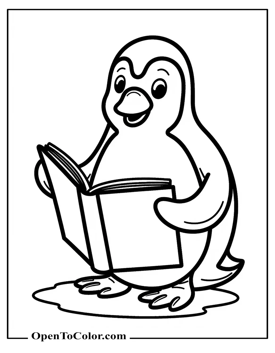 Printable Penguin Reading Book Coloring Sheet for Preschool Learning