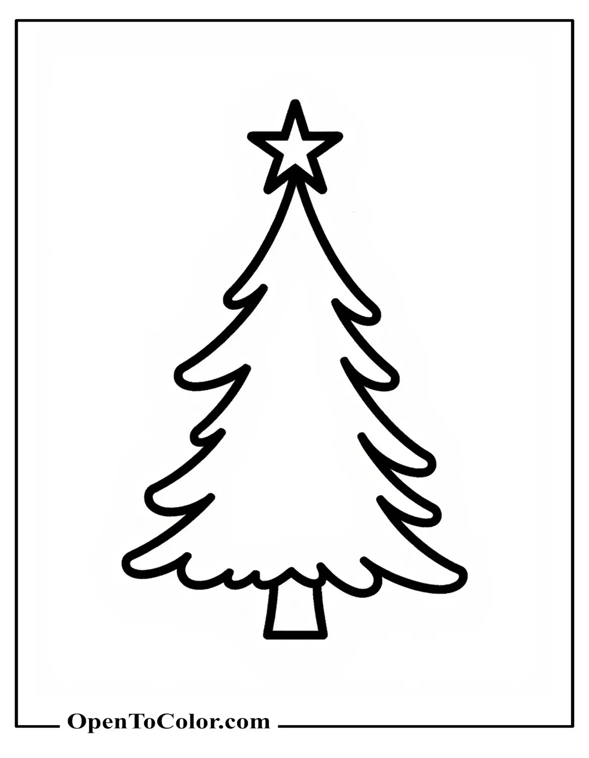 Free Coloring Sheet, Plain Undecorated Christmas Tree, Simple Triangular Branches and Trunk