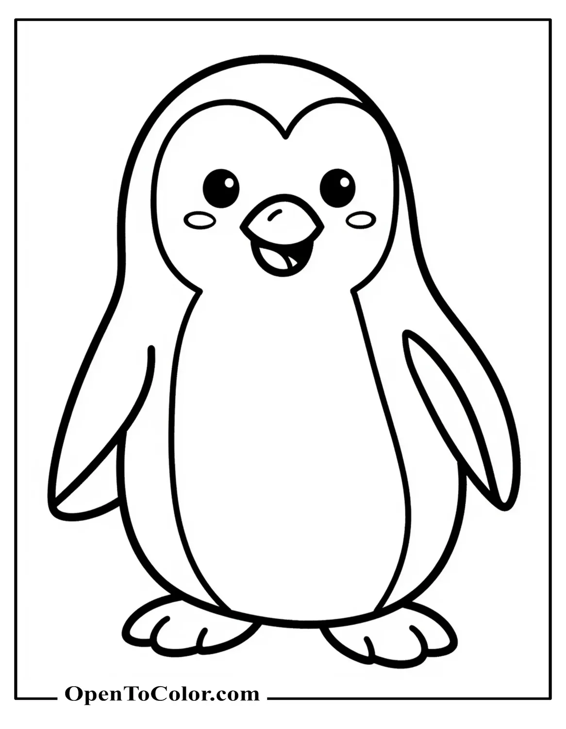 Printable Preschool Penguin Coloring Sheet with Simple Outlines and Large Shapes