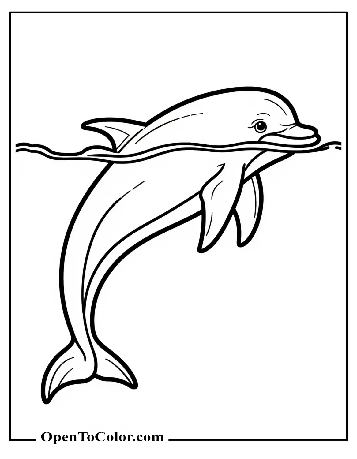 Realistic Dolphin Side Profile Swimming Near The Surface Of The Sea Printable Coloring Page