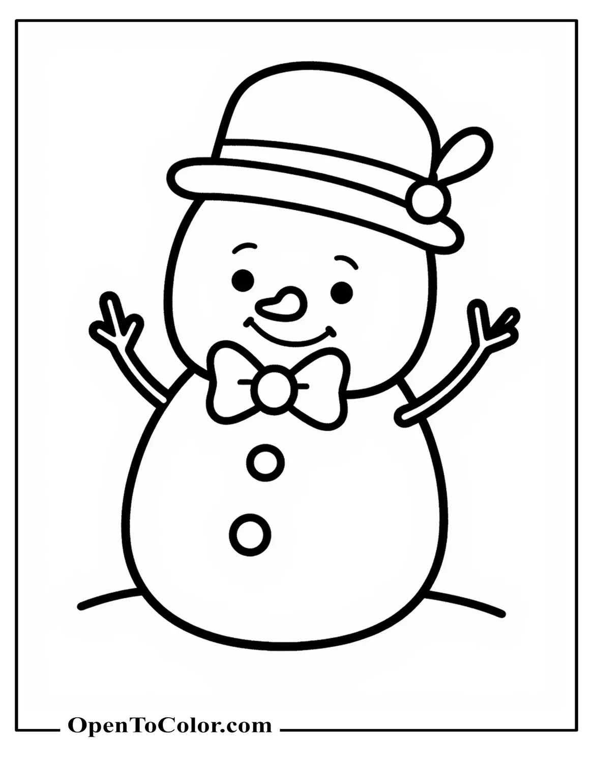 Squishmallow-Style Snowman Coloring Page PDF with Tiny Limbs, Bow Tie and Hat