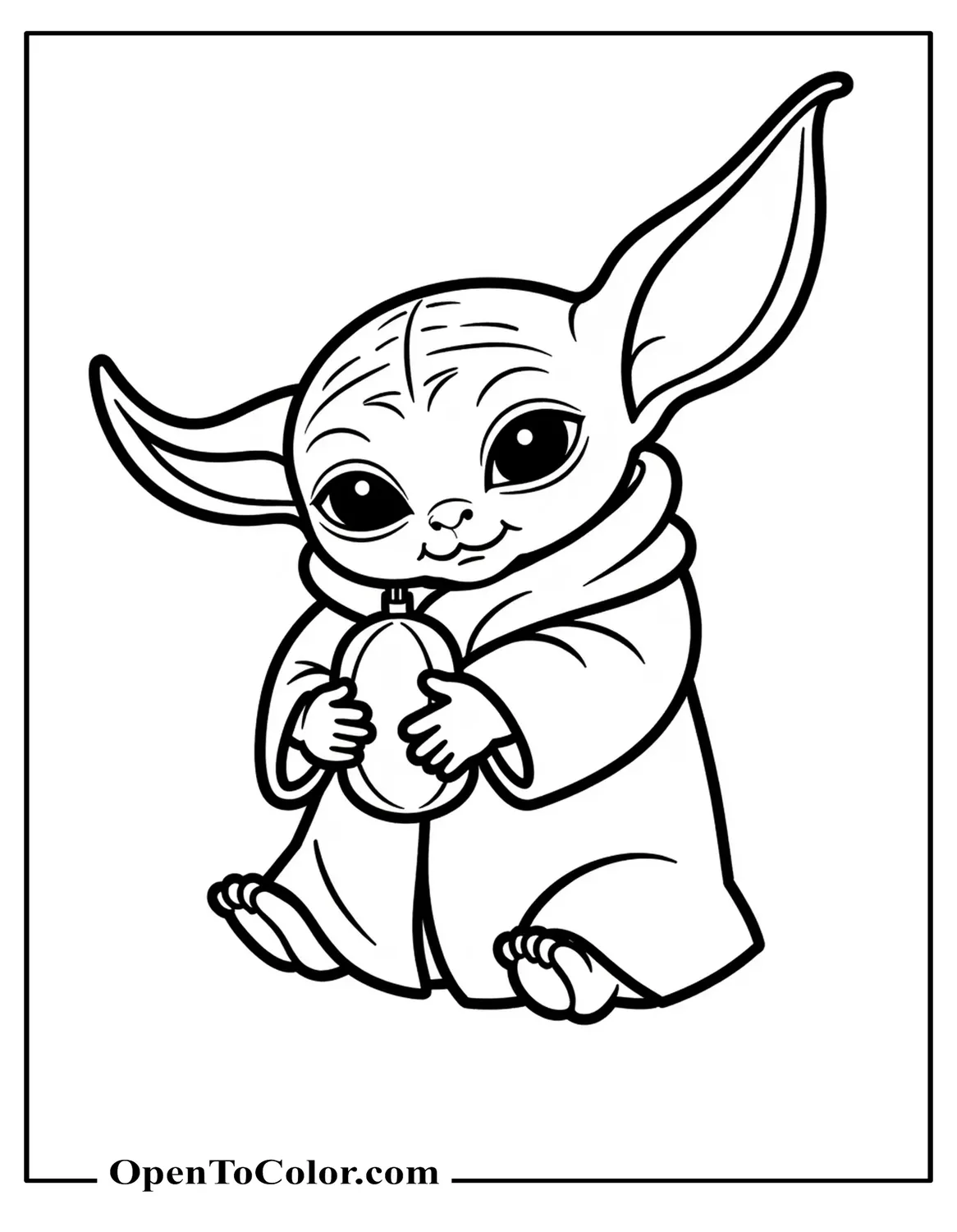 Free Baby Yoda Holding A Tiny Ornament Coloring Page